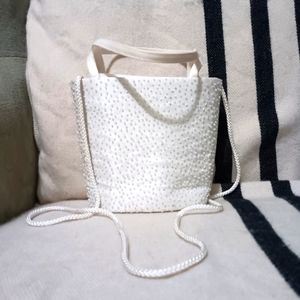 Talbott White Beaded Bag with Handles or Strap